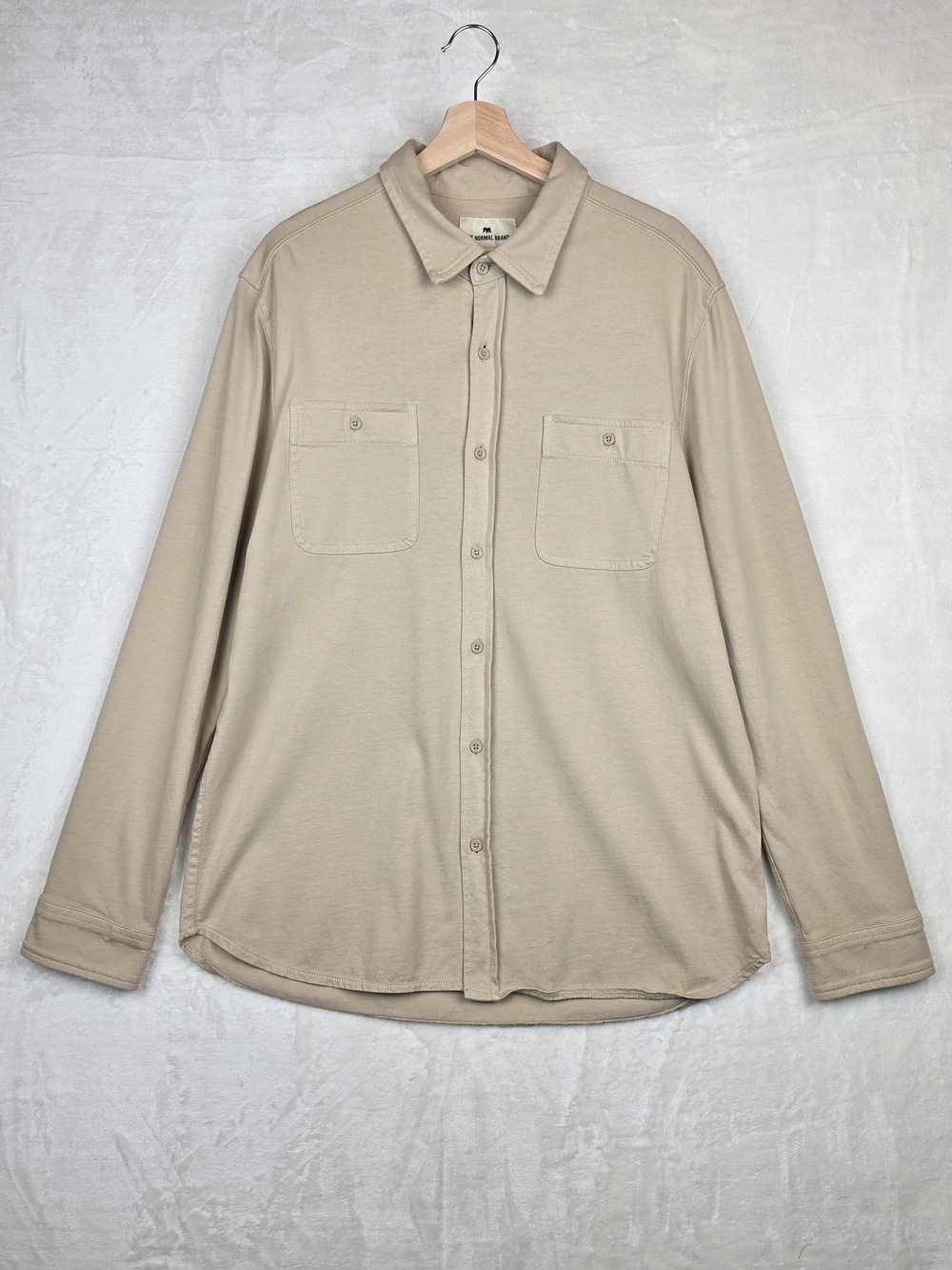 The Normal Brand Puremeso‎ Button Front Shirt Men's Large Tan 100% Cotton Knit
